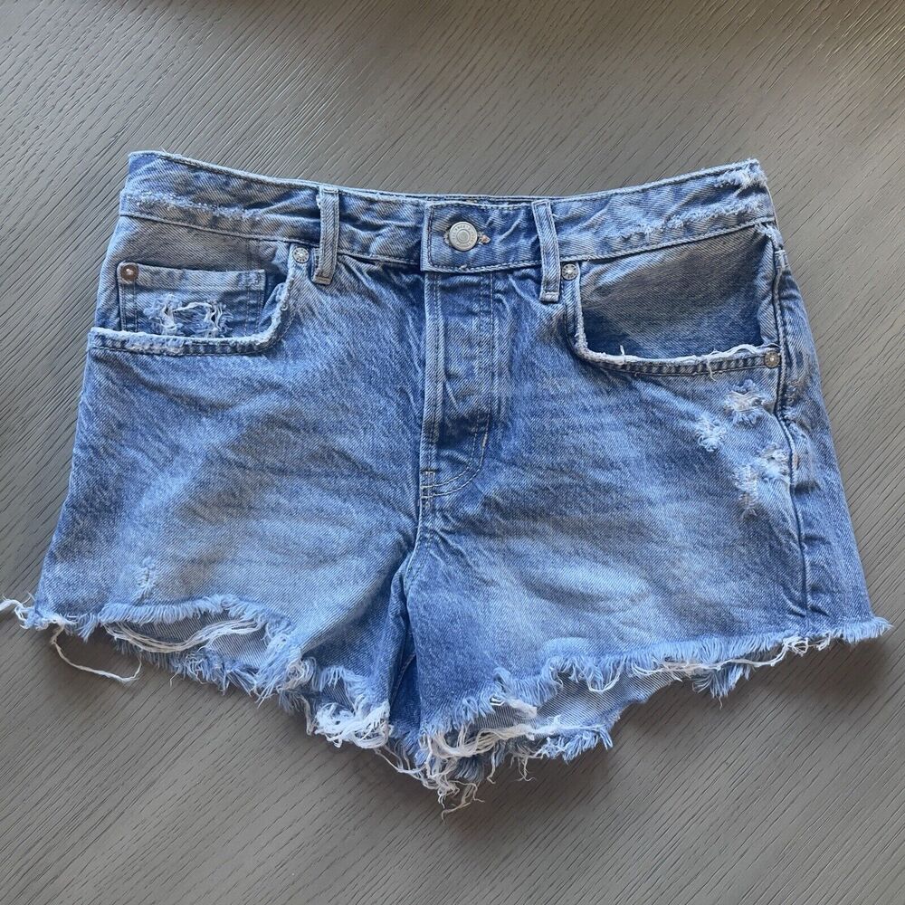 Free People We The Free Jean Shorts Cut Off Distressed Button Fly Size 31"W Y2k - Picture 2 of 9
